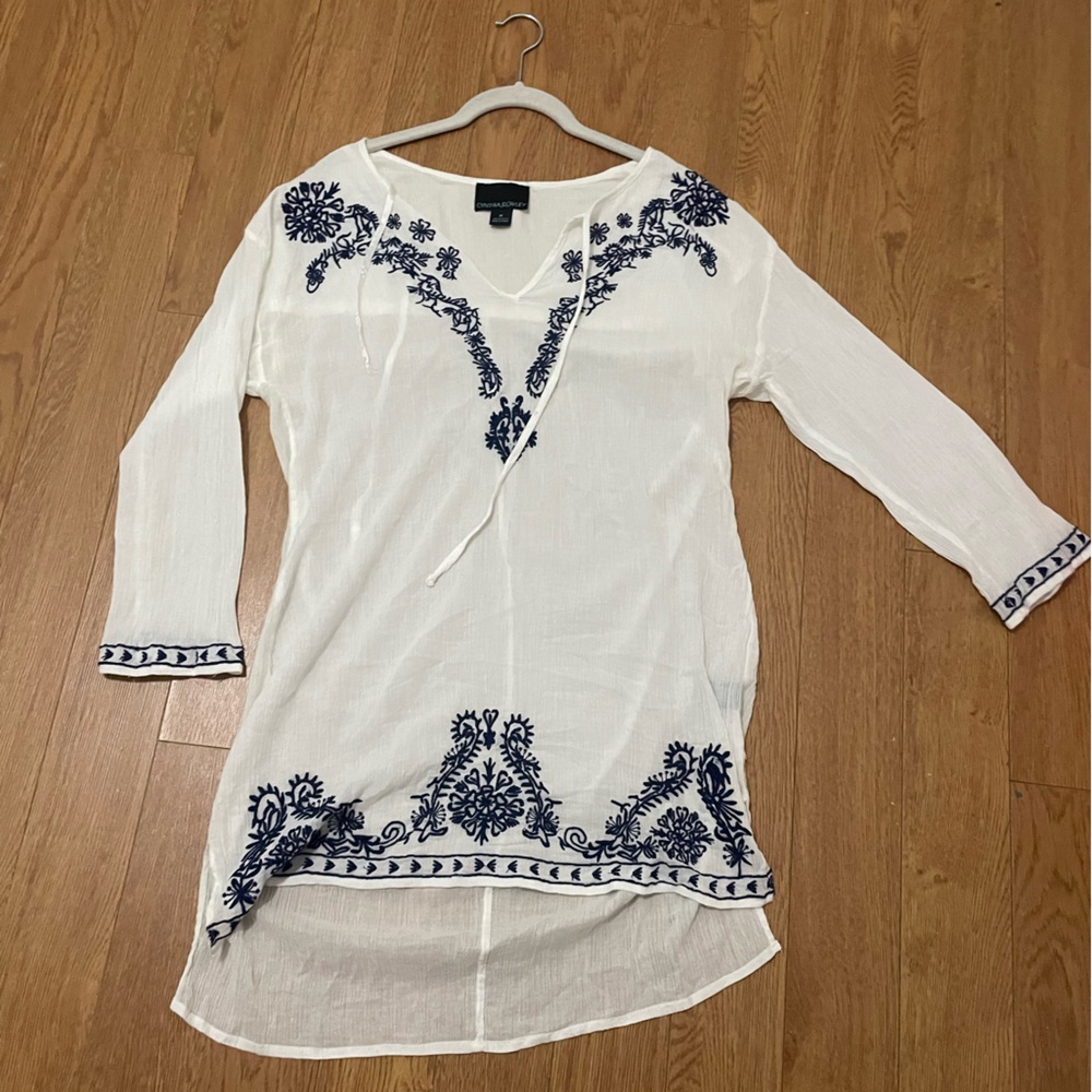 Cynthia Rowley White and Blue Embroidered Tunic